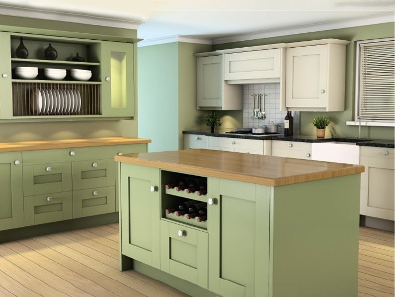 Shaker painted Sage and alabaster colour