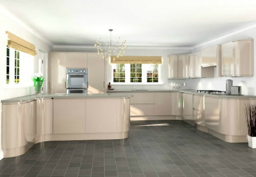 Handleless high gloss door in stone colour